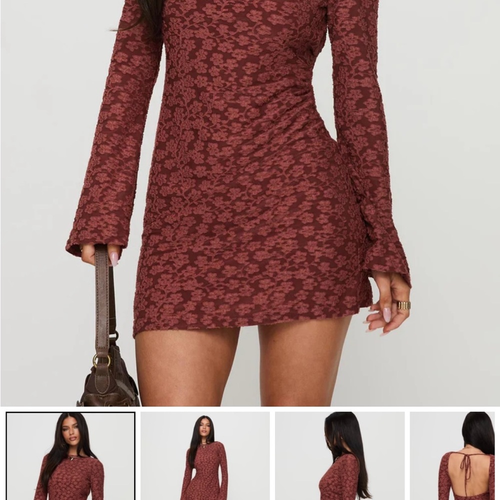 PRIMROSA LONG SLEEVE MINI DRESS BURGUNDY